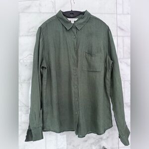 Garnet Hill 100% Linen Button Front Shirt Blouse Green Size 8 NWOT